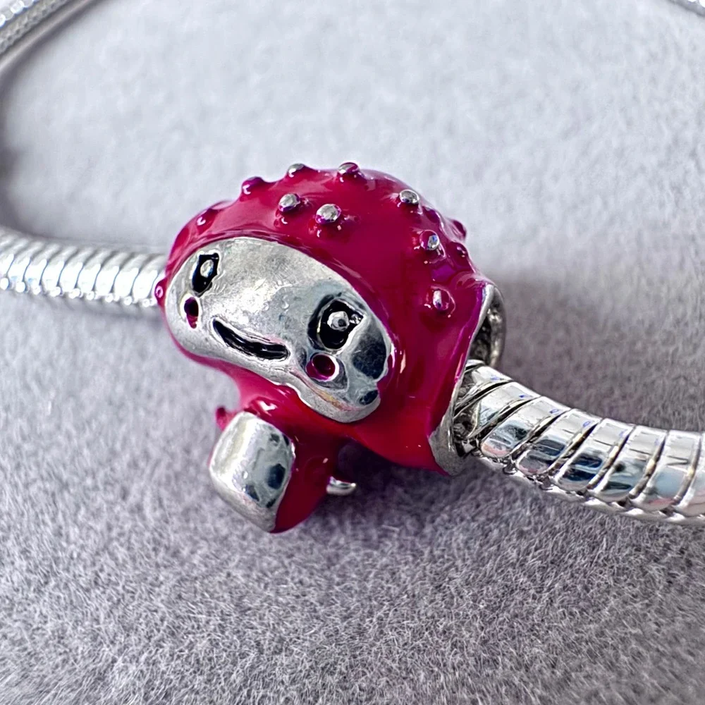 Red Mushroom Monster Charm Bracelet Bead Silver Enamel Fantasy Cute fits PANDORA